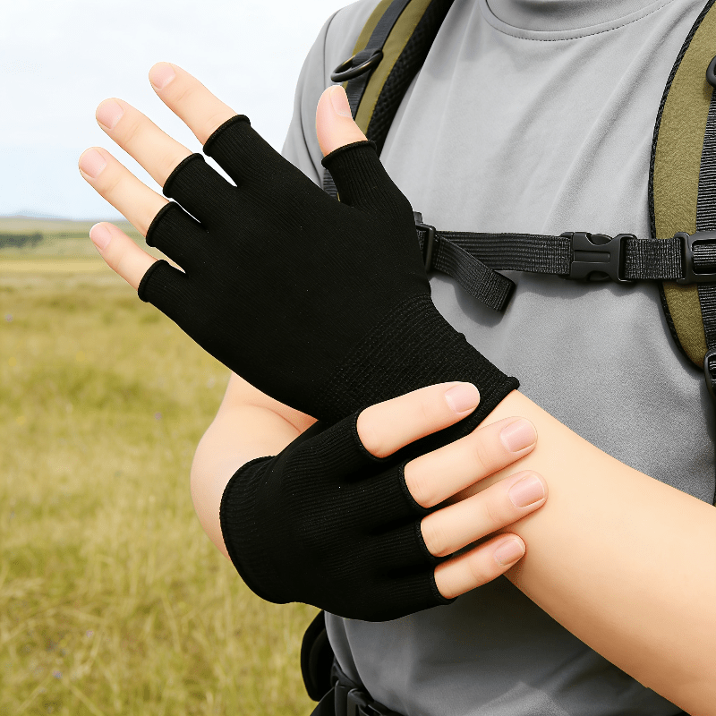 Fingerless Glove Knit - Siyah Örgü Yarım Parmak Eldivenler, Açık
